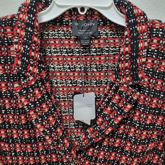 St. John Multi Black Red Tweed Single Breasted Button Blazer Jacket Sz 12 New - Picture 13 of 15